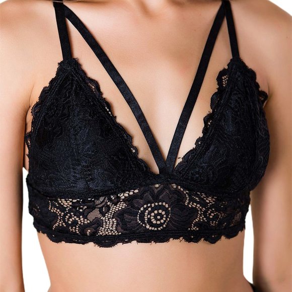 Black Adjustable Strappy Lace Bralette bra lingerie - Picture 3 of 4